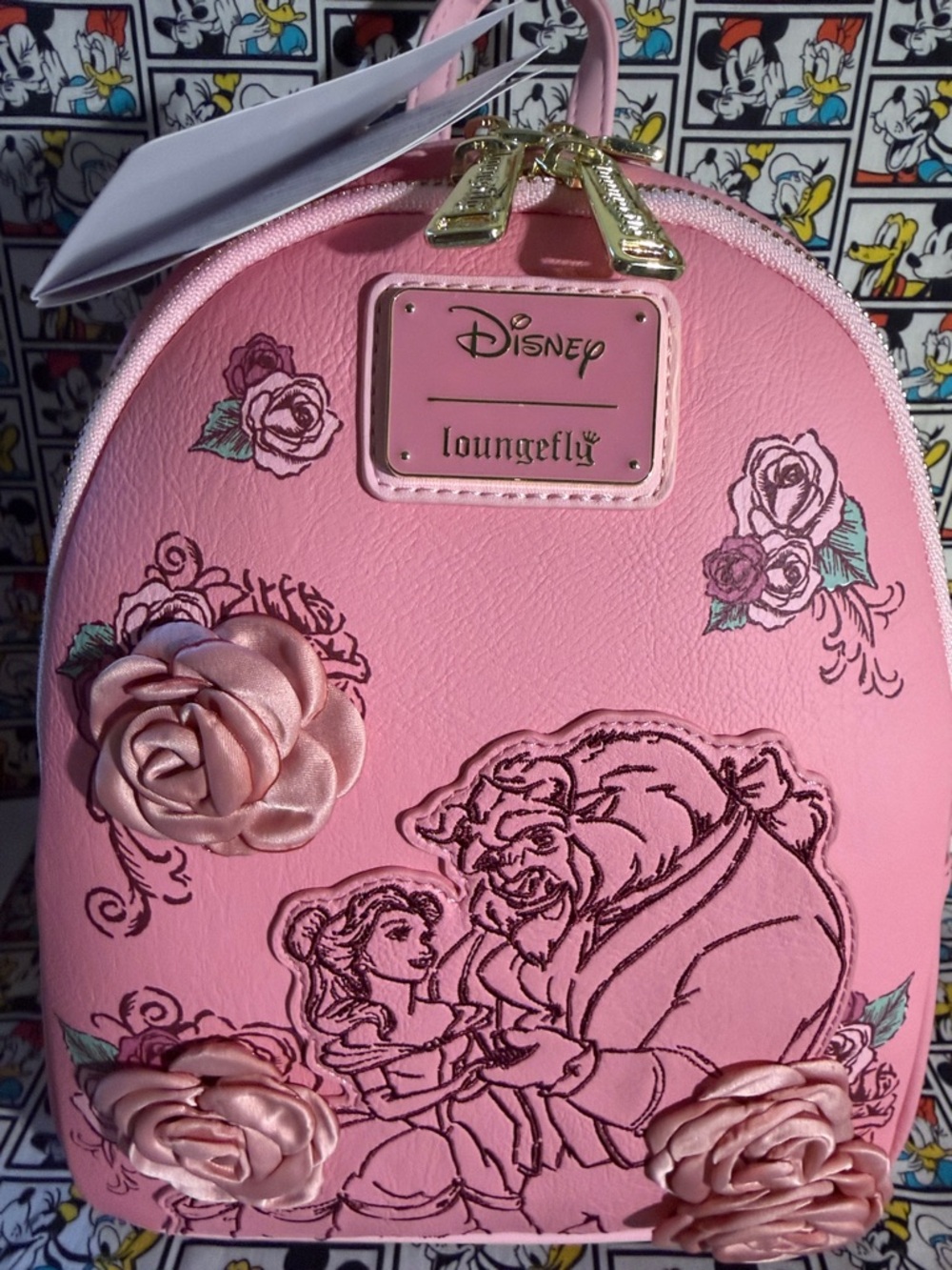 Loungefly Disney Princess Beauty and the Beast Pink 3D Roses Mini Backpack 2025 - Picture 2 of 12